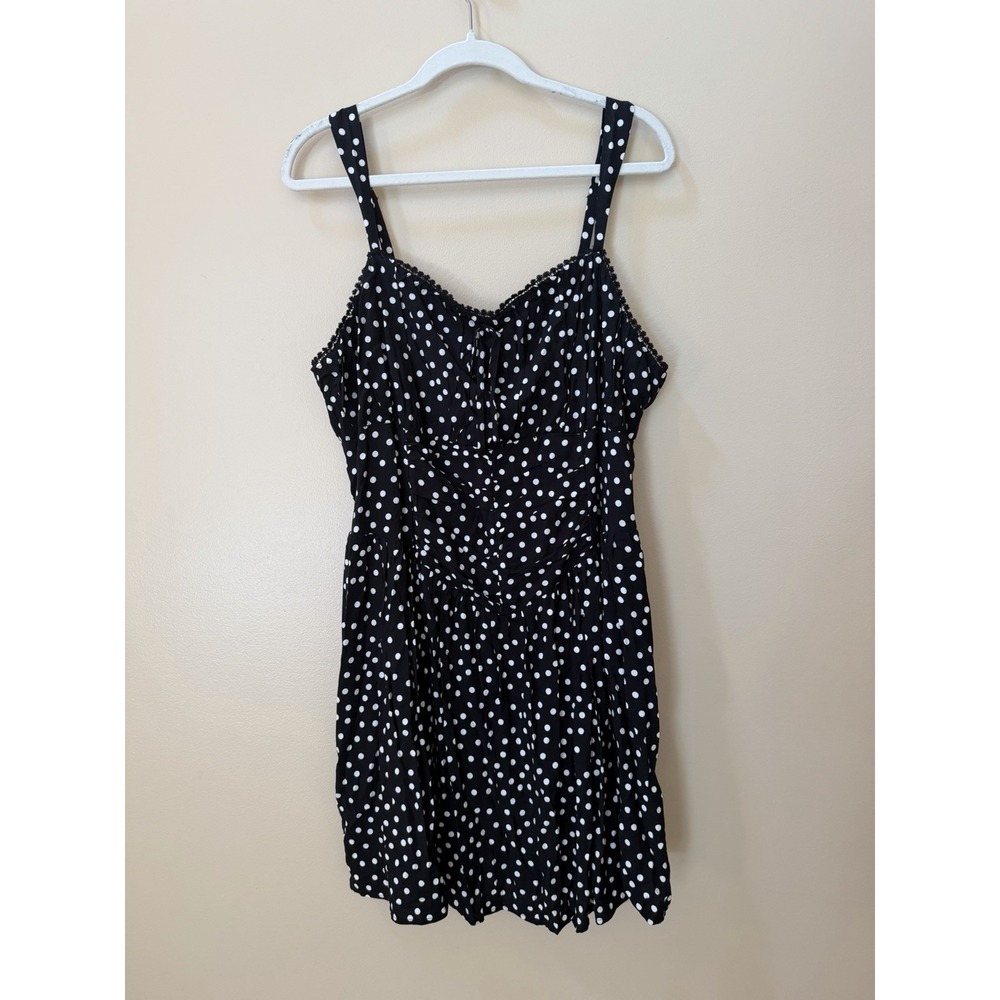 Wild Fable Women's Ruched Mini A-Line Dress Size XXL Black/White Polka Dots NWT - Picture 2 of 10